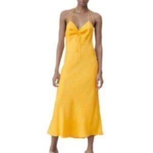 NWT Zara Tangerine Satin Effect Ruched Detail Slip Midi Dress